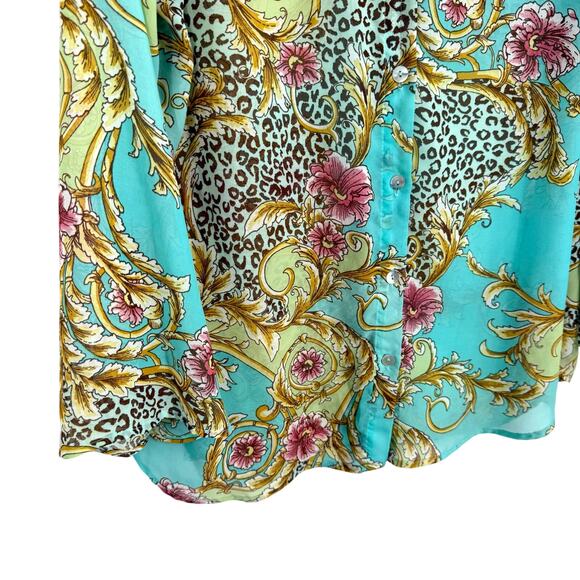 Slinky Brand Sz Large Super Sheer Tropical Floral Long Sleeve Blouse Shirt Top - Picture 5 of 9